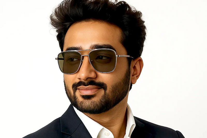 Rectangle Full Rim Sunglasses Metal Male