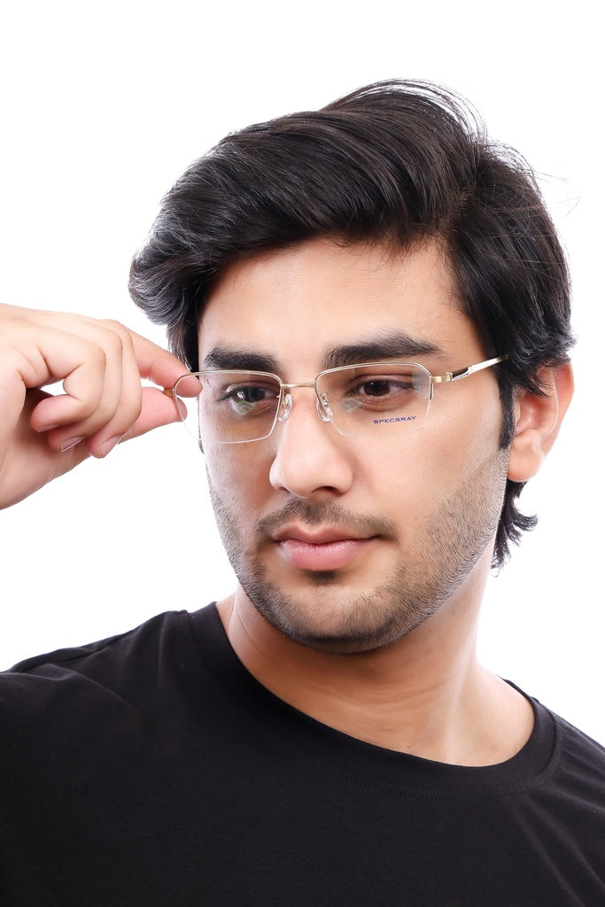 Rectangular Half Rim Eyeglasses For Men