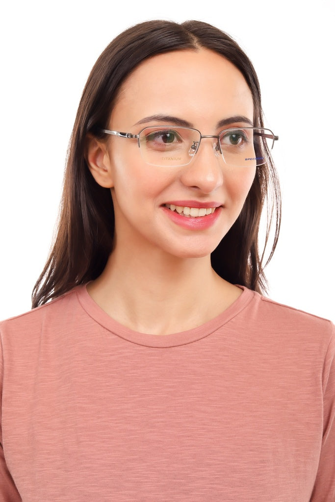 Rectangular Half Rim Eyeglasses For Men