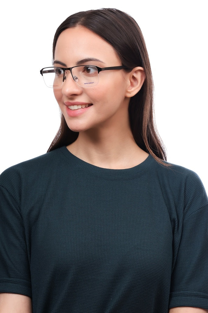 Rectangle Half Rim Eyeglasses For Men