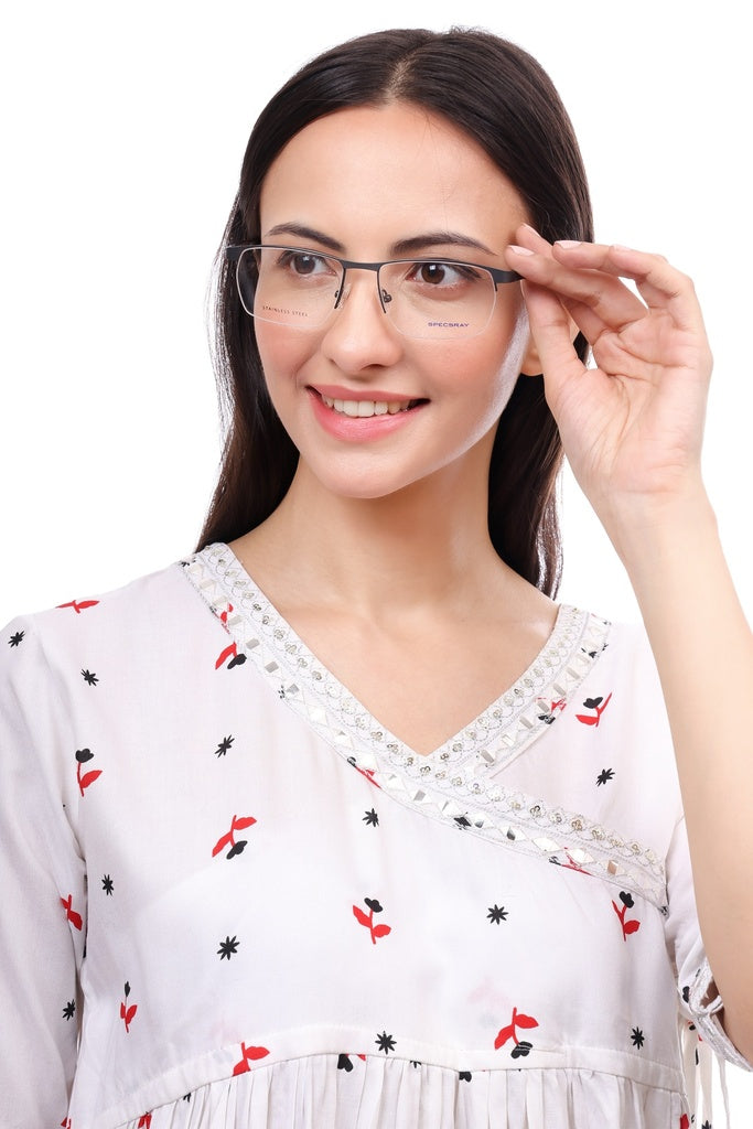 Rectangle Half Rim Eyeglasses For Men