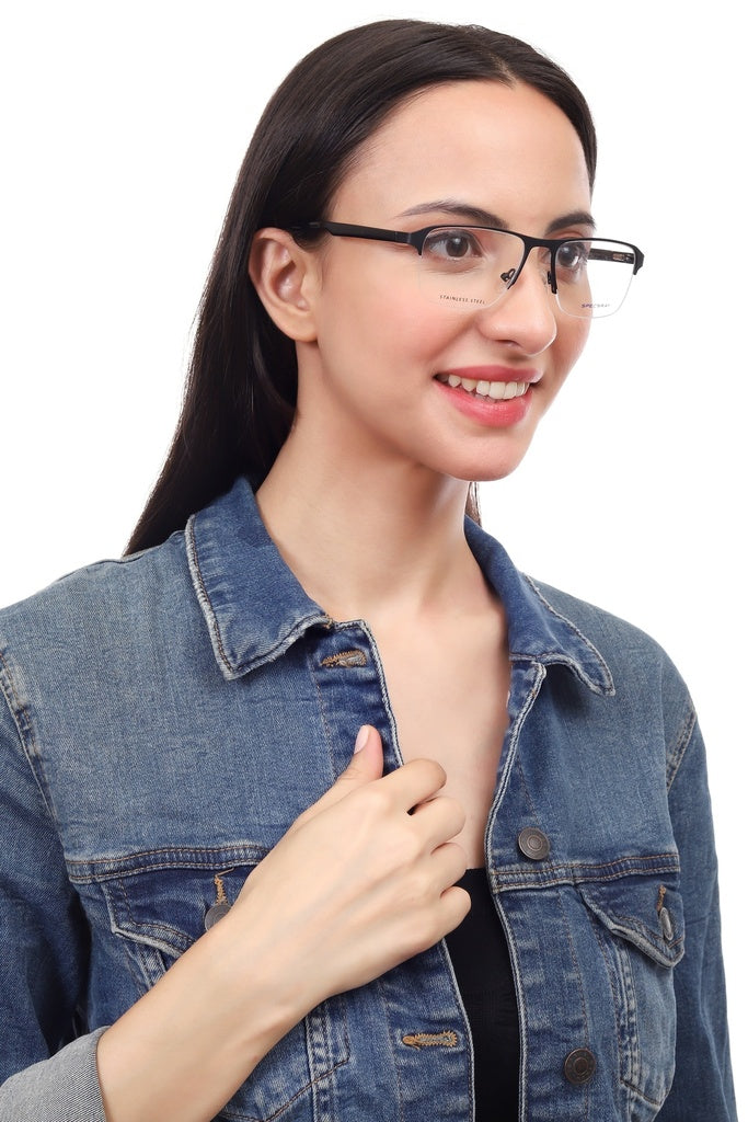 Rectangle Half Rim Eyeglasses For Men