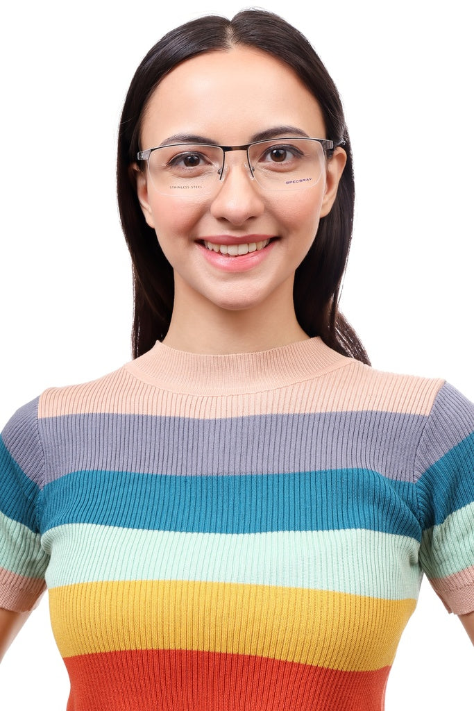 Rectangle Half Rim Eyeglasses For Men
