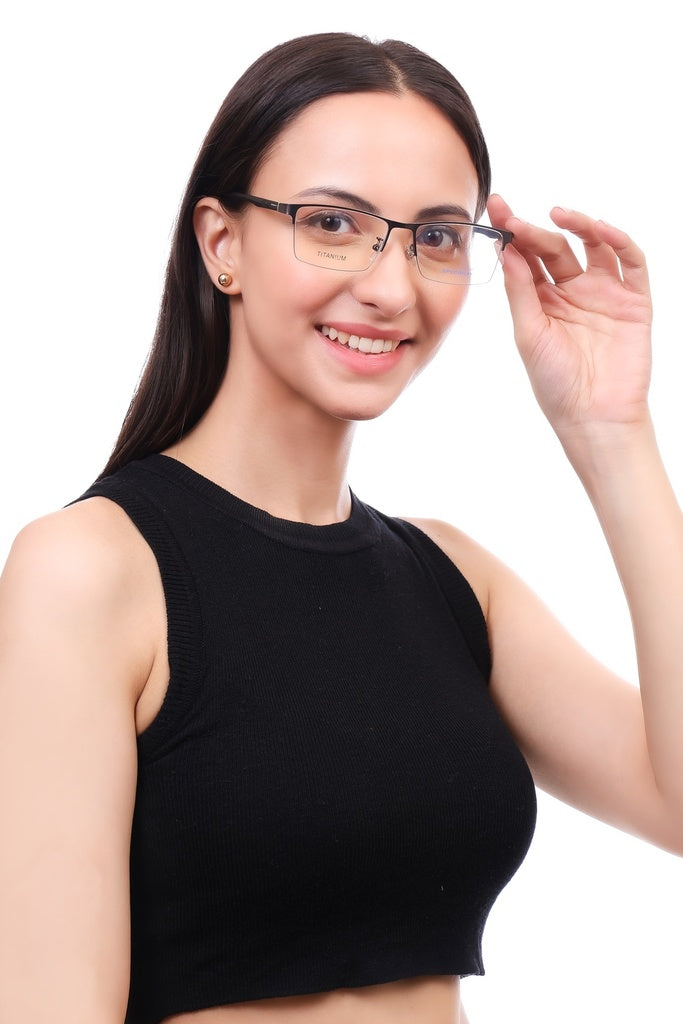 Rectangle Half Rim Eyeglasses For Men